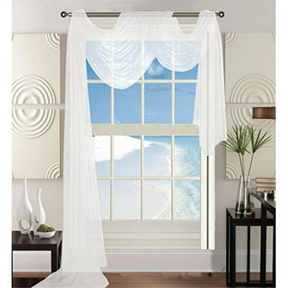 Elegant Comfort 60 x 216" Solid Curtain Sheer Voile Scarf, White