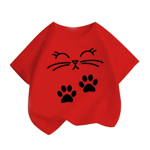 Tauxra T-Shirts Graphiques à Manches Courtes pour Garçons 2-14 Ans Mélange de Coton Doux T-Shirts à Imprimé Chat Hauts Décontractés à Col Rond pour Usage Quotidien Terrain de Jeu École Vacances d'Été