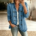 thumbnail image 3 of Taqqpue Women Jacket Plus Size Women Solid Ruffle Denim Jacket Open Front Double Button Down Light Casual Long Sleeve Coat With Pockets, 3 of 9