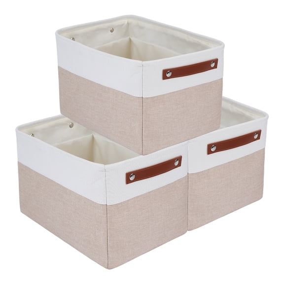 REGALWOVEN Storage Cube for Shelves Closet, 3 Pcs Fabric Storage Bin with Handles, Collapsible Storage Basket for Organizing Clothes Khaki 15*11*9.4in
