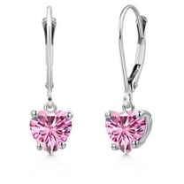 Gem Stone King 14K White Gold Pink Moissanite Earrings for Women | 1.60 Cttw | Gemstone Birthstone | Heart Shape 6MM