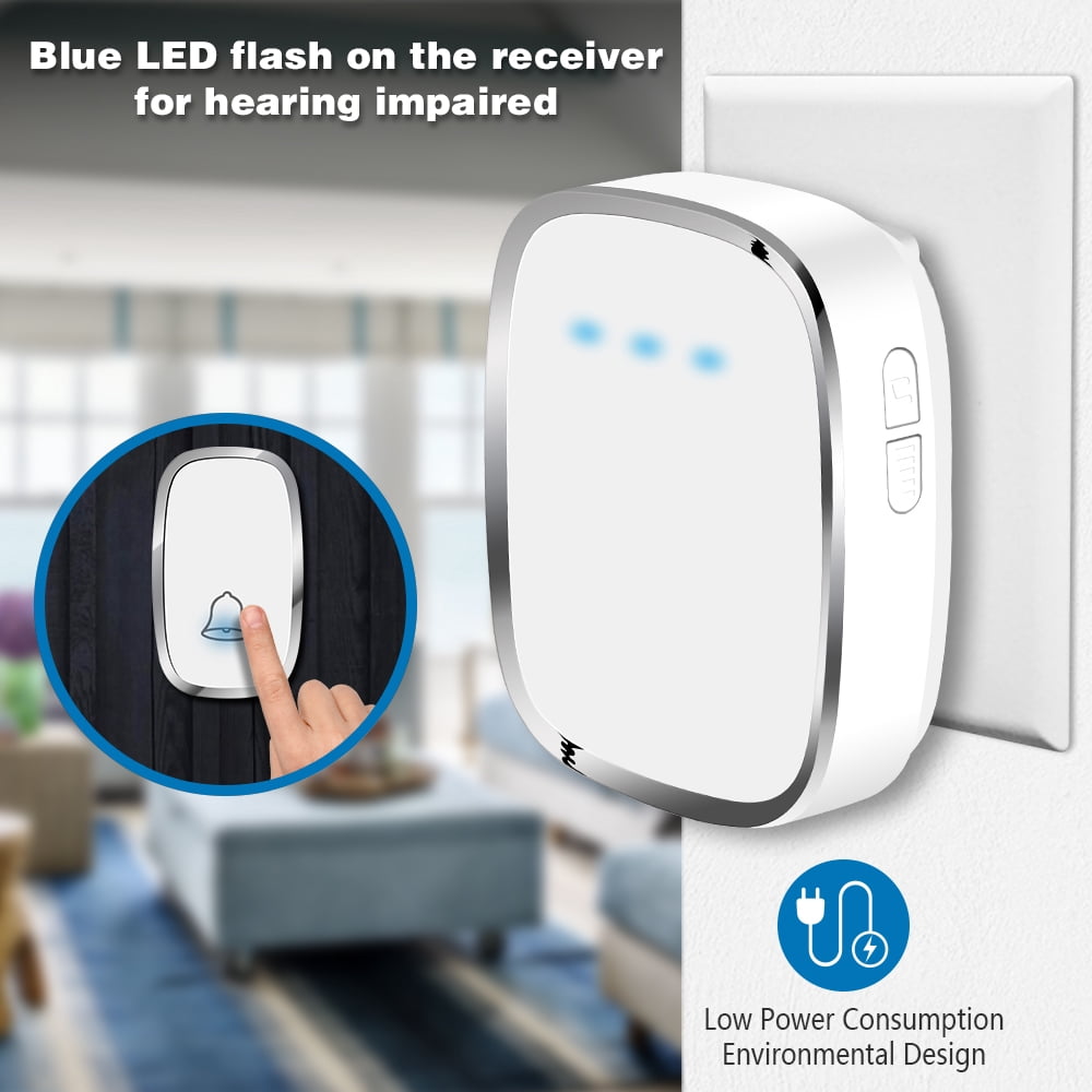 Kasonic Wireless Doorbell，Plug-Play Waterproof Bell Operating Range Up To 1000 Feet, Adjustable Volume, Quality Sound And LED Flash Indicator