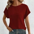 thumbnail image 5 of Womens Knitted Ribbed T Shirt Tops, Short Sleeve Shirts for Women Summer Casual Loose Fit Vintage Solid Color Crewneck T-Shirts, 5 of 8