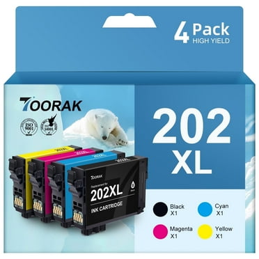 202XL Ink Cartridges for Epson 202 Ink cartridges for Epson Ink 202 for Epson XP-5100 WF-2860 Printer(4 Pack,1 Black,1 Cyan,1 Magenta,1 Yellow)