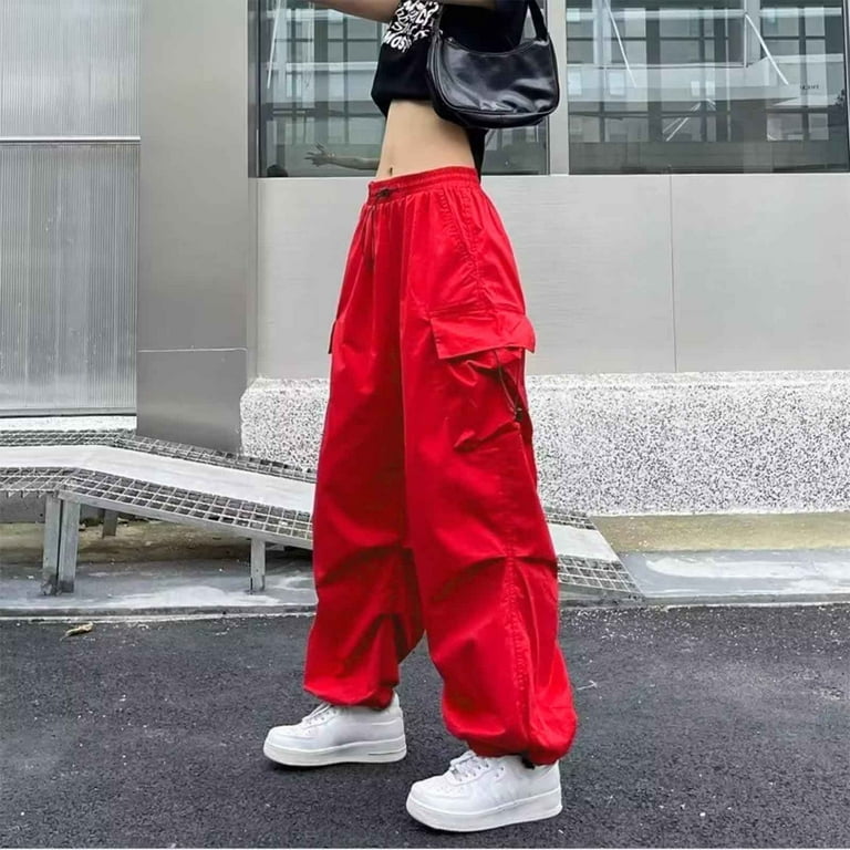 YOLAI Womens Baggy Cargo Pants Streetwear Hop Joggers Sweatpants Drawstring  Casual Loose Wide Leg Trousers,Size:S-28XL