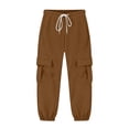 thumbnail image 5 of DJDLJWCJ Big Boys Cargo Pants Elastic Waist Drawstring Jogger Pants School Uniform Pants Lightweight Side Pocket Casual Pants Brown Size 14, 5 of 10