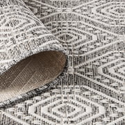 NICOLE MILLER NEW YORK Corin Ogee Indoor Outdoor Area Rug, UV Fade Resistant, Low Pile, Warm Grey/Cream, 5'2x7'2