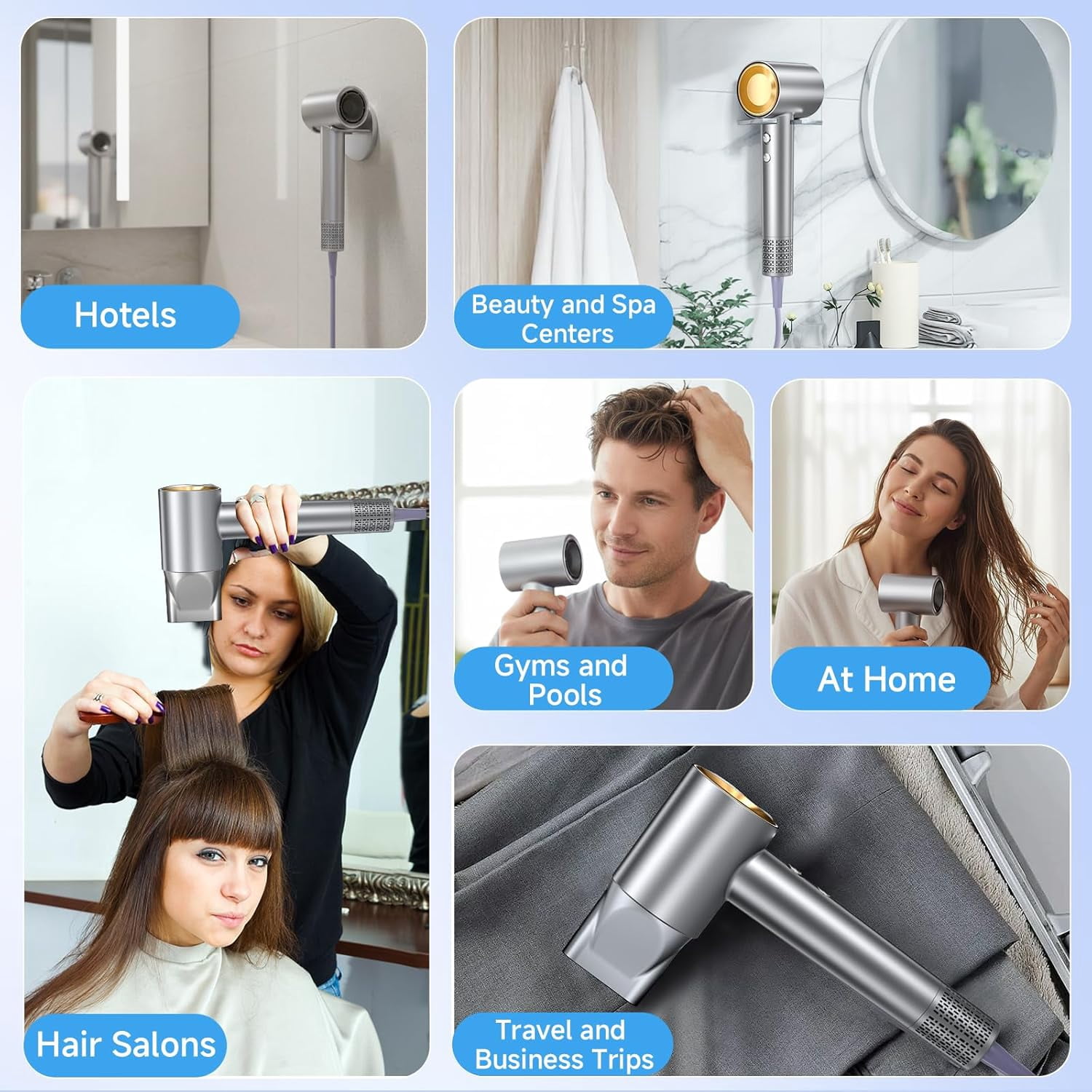 High-Speed Ionic Hair Dryer, 150K RPM Brushless Motor with 3 Heat Settings, Low Noise, Includes Diffuser and Nozzle for Salon and Travel