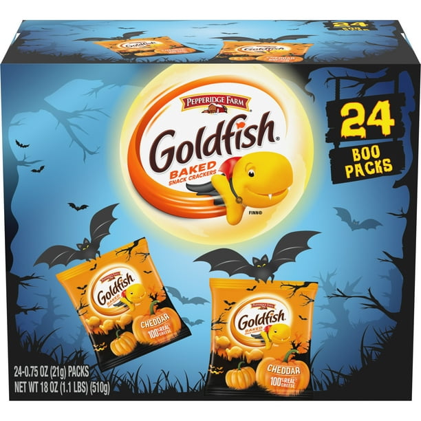 Pepperidge Farm Goldfish Cheddar Crackers Halloween Edition Multi Pack Box 24 Count Snack Packs Walmart Com Walmart Com