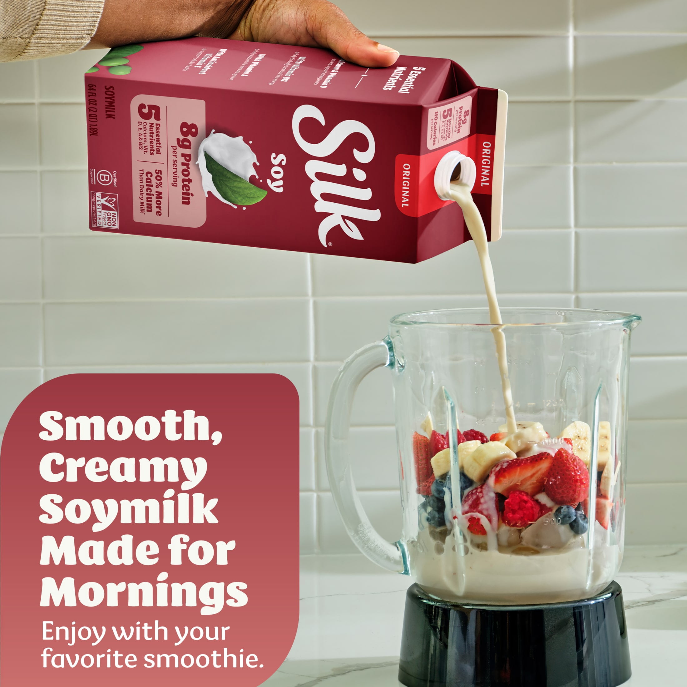 Silk Dairy Free, Gluten Free, Original Soy Milk, Plant Based Milk, 64 fl oz Half Gallon