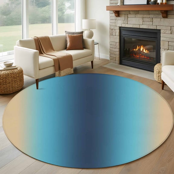 Round Rugs 5Ft, Blue Teal Yellow Ombre Round Area Rug Washable Indoor Throw Carpet, Farmhouse Modern Gradient Art Soft Non Slip Circle Rug for Cabinet Bathroom Home Decor Aesthetic