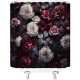 thumbnail image 3 of Black Boho Floral Shower Curtain Retro Flower Blossom Rustic Bright Watercolor Botanical Rose Peony Vintage Leaves Spring Plant Colorful Gothic Fabric Bathroom Decor Set with Hooks(36"WX72"H), 3 of 3