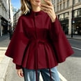 thumbnail image 4 of Women's Stand Collar Cape Coat Elegant Belted Wool Blend Jacket Loose Fit Outerwear for Fall Winter (XL, Red), 4 of 5