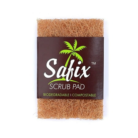Safix Scrub Pad. Heavy Duty, Surface friendly, Eco-Friendly Coconut Scouring Pad, 4 Pack