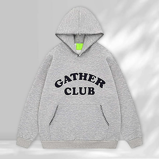 MHFRRA Sudadera con Capucha y Sudadera para Hombre, de Manga Larga, Bordada, Informal, con Ajuste Holgado y Cómodo para Uso Diario En Otoño E Invierno Gris
