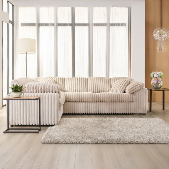 Roundhill Furniture Belvoir Living Room L-shape Sectional, Beige Champagne