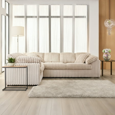 Roundhill Furniture Belvoir Living Room L-shape Sectional Beige Champagne