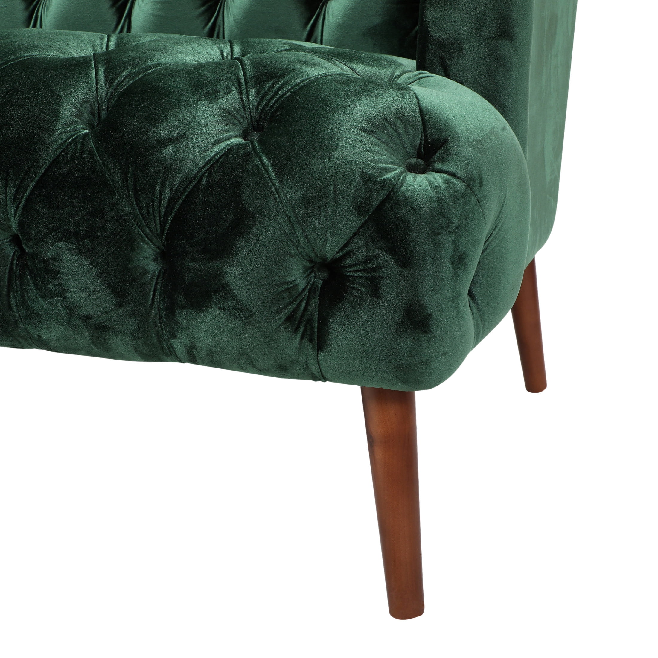 Christopher Knight Home 3-Seat Velvet Tufted Sofa, Contemporary Couch with Wooden Legs, Emerald
