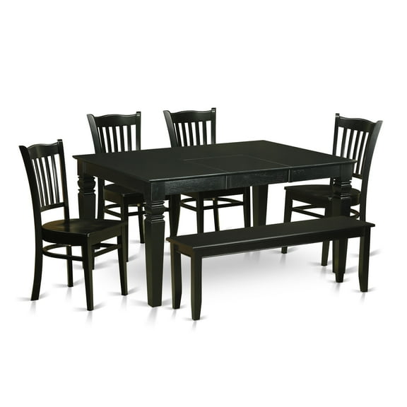 East West Furniture Weston 6-piece Wood Dining Table and Chairs in Black