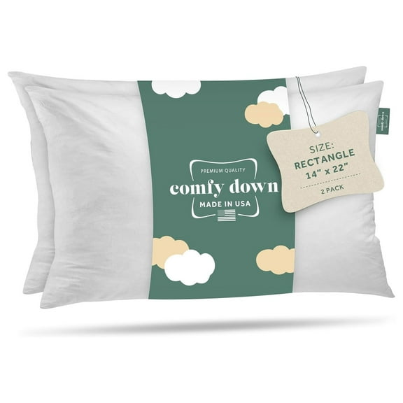 14x22 Throw Pillow Inserts Set of 2 - Down & Feather Filled, 100% Cotton - Rectangle Decorative Pillow Forms, Made in USA White 2 Count (Pack of 1)