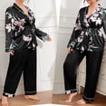 thumbnail image 4 of Xysaqa Women's Plus Size Silk Pajamas Sets, Women Summer Floral Satin Tops Long Pants Sleepwear Two Piece Casual Long Sleeve Pjs Sets Loungewear XL-5XL, 4 of 4
