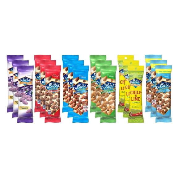 Blue Diamond Almond Variety, 6 Classic Flavors, 3 Bags each Flavor, 1.5 Ounce (Pack of 18)