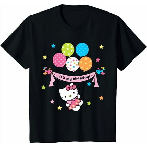 Hello Kitty "It's My Birthday" Tee Shirt T-Shirt, Black Color, Size S