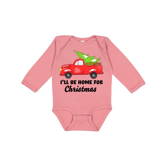 Inktastic I'll Be Home for Christmas Truck with Tree Boys or Girls Long Sleeve Baby Bodysuit