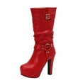 thumbnail image 4 of Slouchy Platform Boots for Women Extra Wide Calf Leather High Heels Dress Boots Fashion Casual Leather Buckles Pull on Winter Fall Tall Boots, 4 of 6