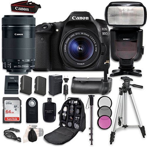 Canon EOS 80D Digital SLR Camera Bundle with Canon EFS 1855mm f/3.55