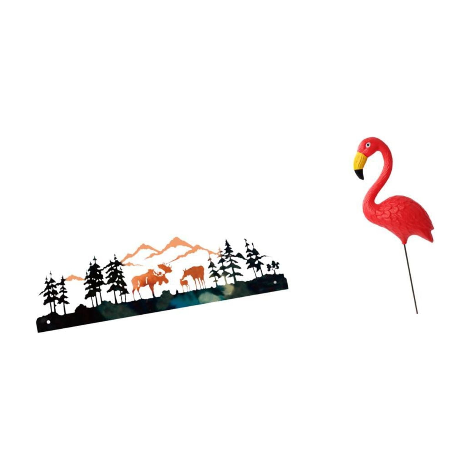 Flamingo Garden Stake Wall Sculpture Boho Flowers Metal Ornament for Spring Indoor Outdoor Yard Art