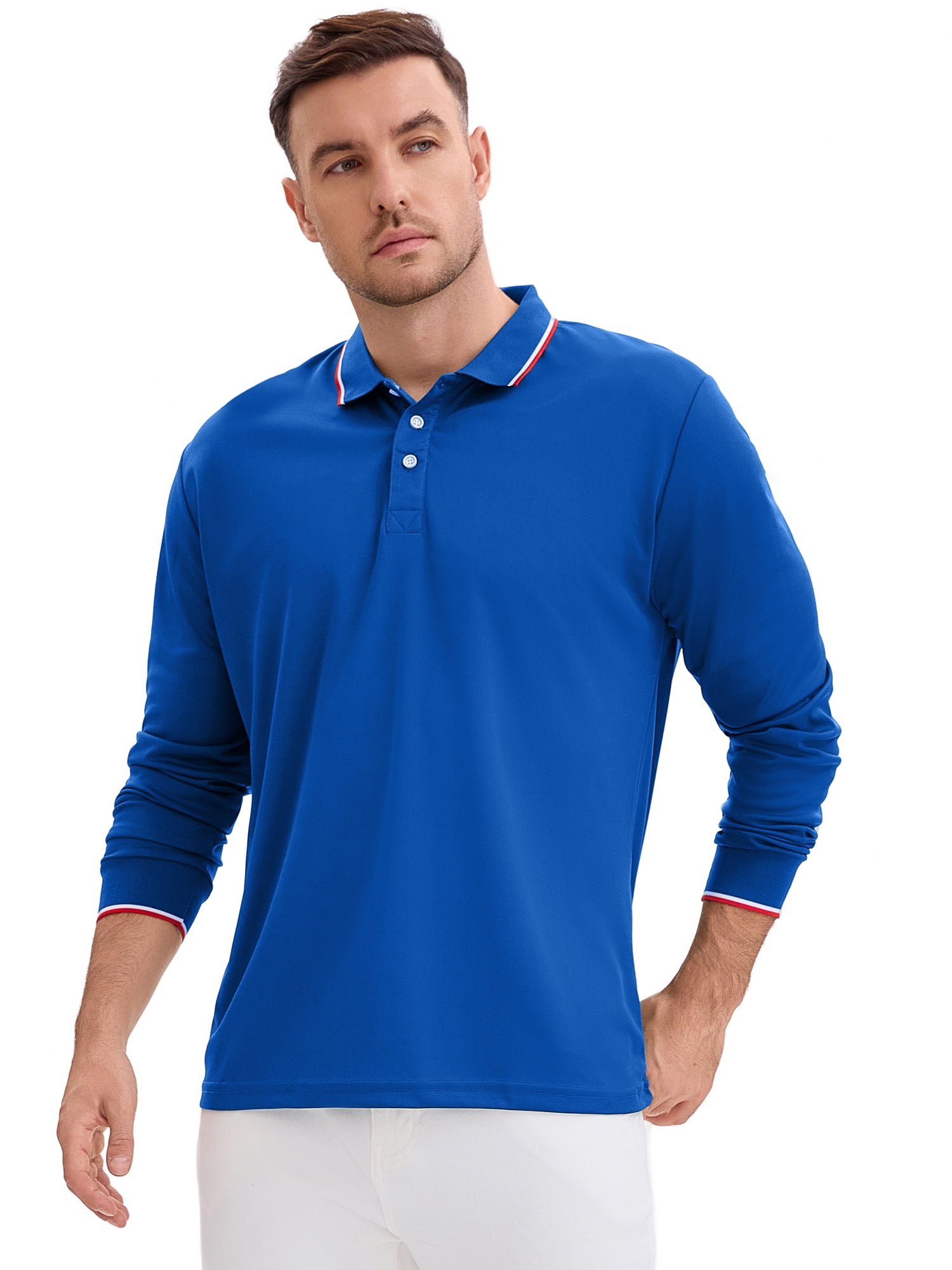 DARING DIVA Men's Classic Regular Fit Long Sleeves Business Golf Polo Shirt XL Royal Blue