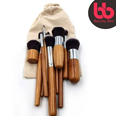 Professional Makeup Brush Set, 11-Pc Set with Comfortable Wood Handles Great for Precision Makeup, Contouring, Includes Free Case, By Beauty
