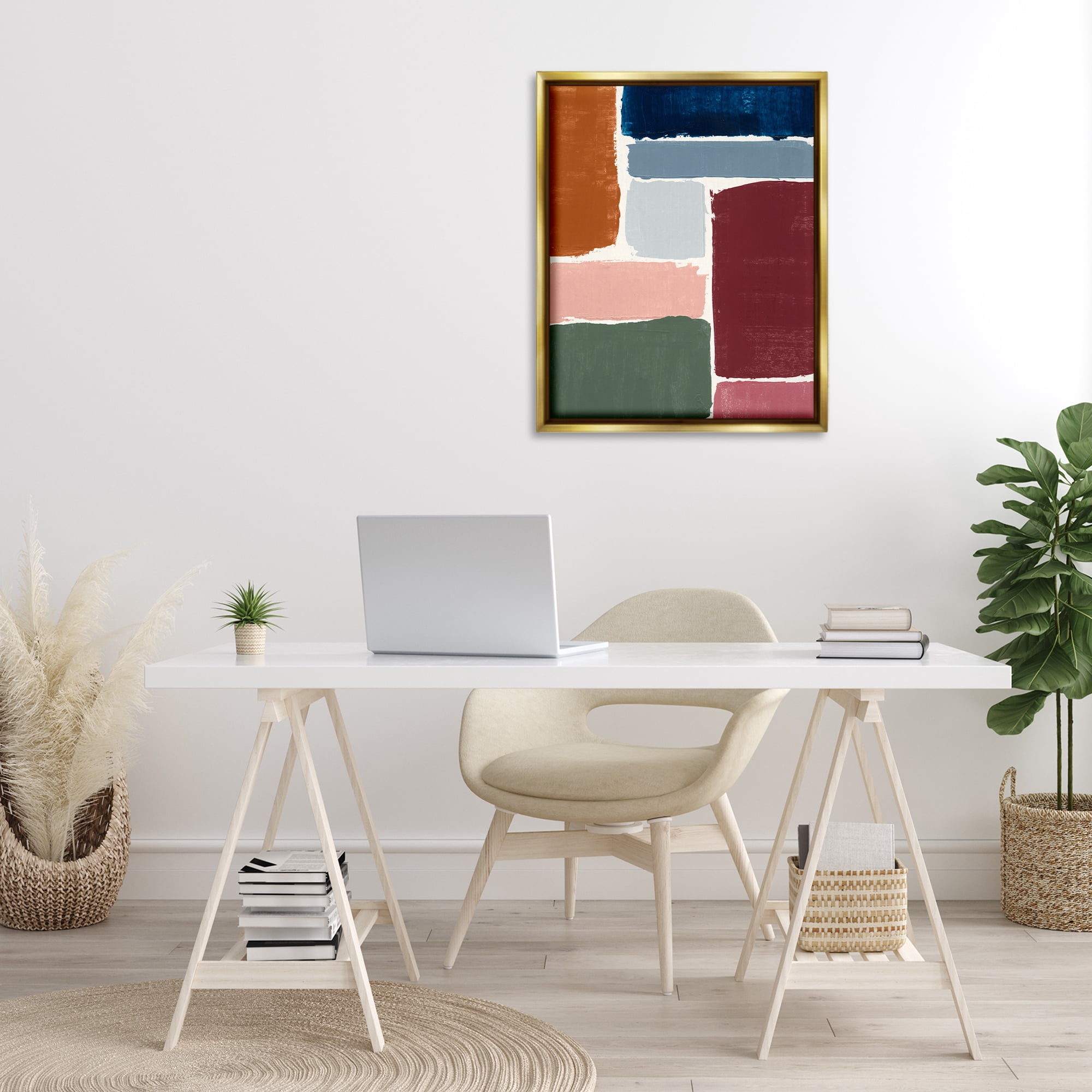 Stupell Industries Asymmetrical Shapes Pattern Abstract Painting Gold Floater Framed Canvas Art Print Wall Art, 25 x 31