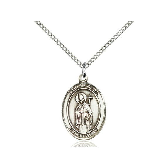 Sterling Silver St. Ronan Pendant 3/4 x 1/2 inches with Sterling Silver Lite Curb Chain