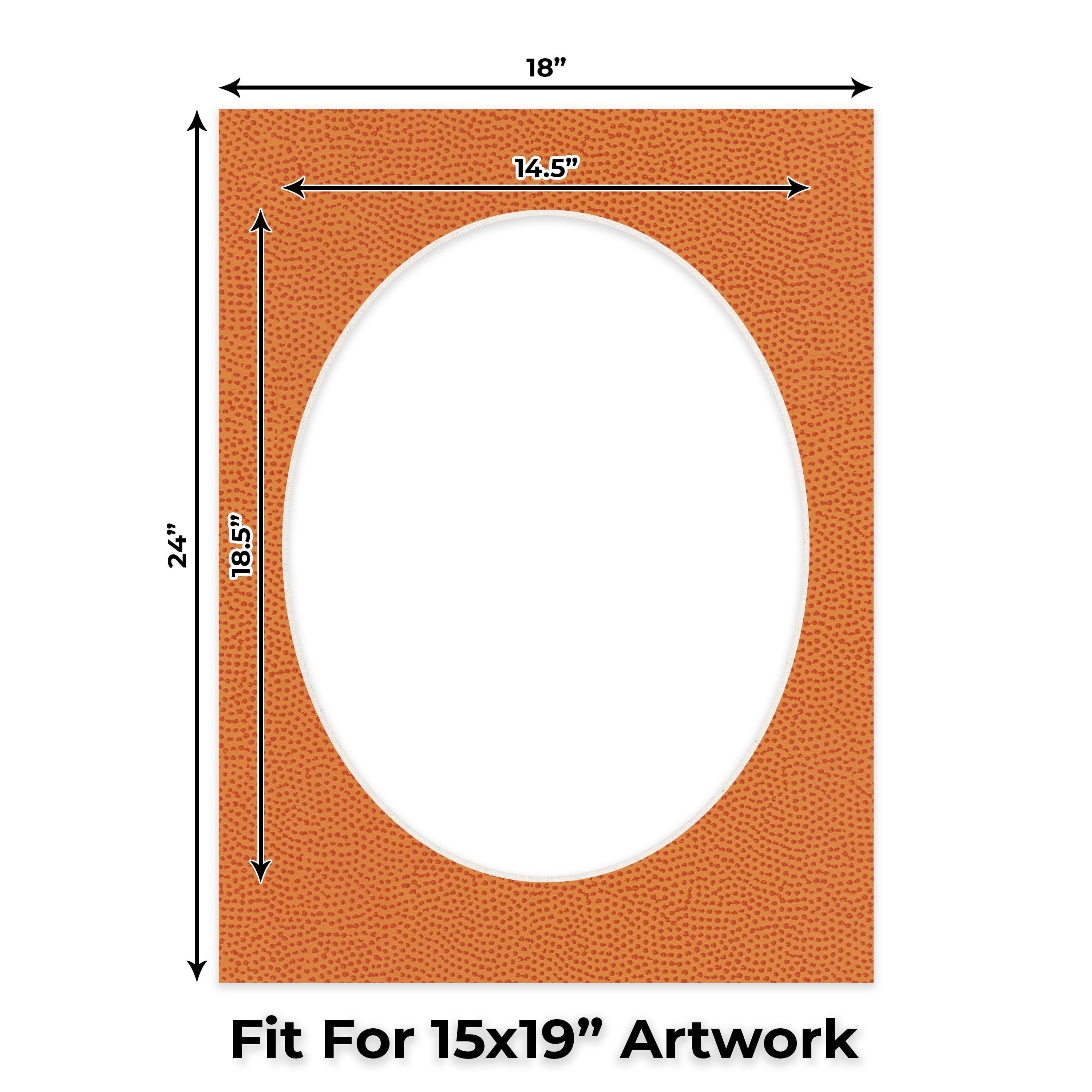 Basketball Texture Picture Frame Mat for 18x24 Frames - Oval Opening for 15x19 Photos - 10 Mats