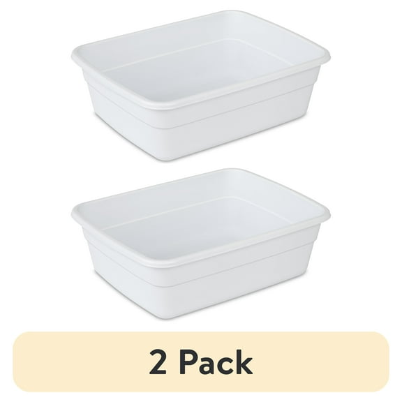 (2 pack) Sterilite 8 Qt. Dishpan, Multi-Purpose Plastic Wash Tub, Kitchen, Sink, White