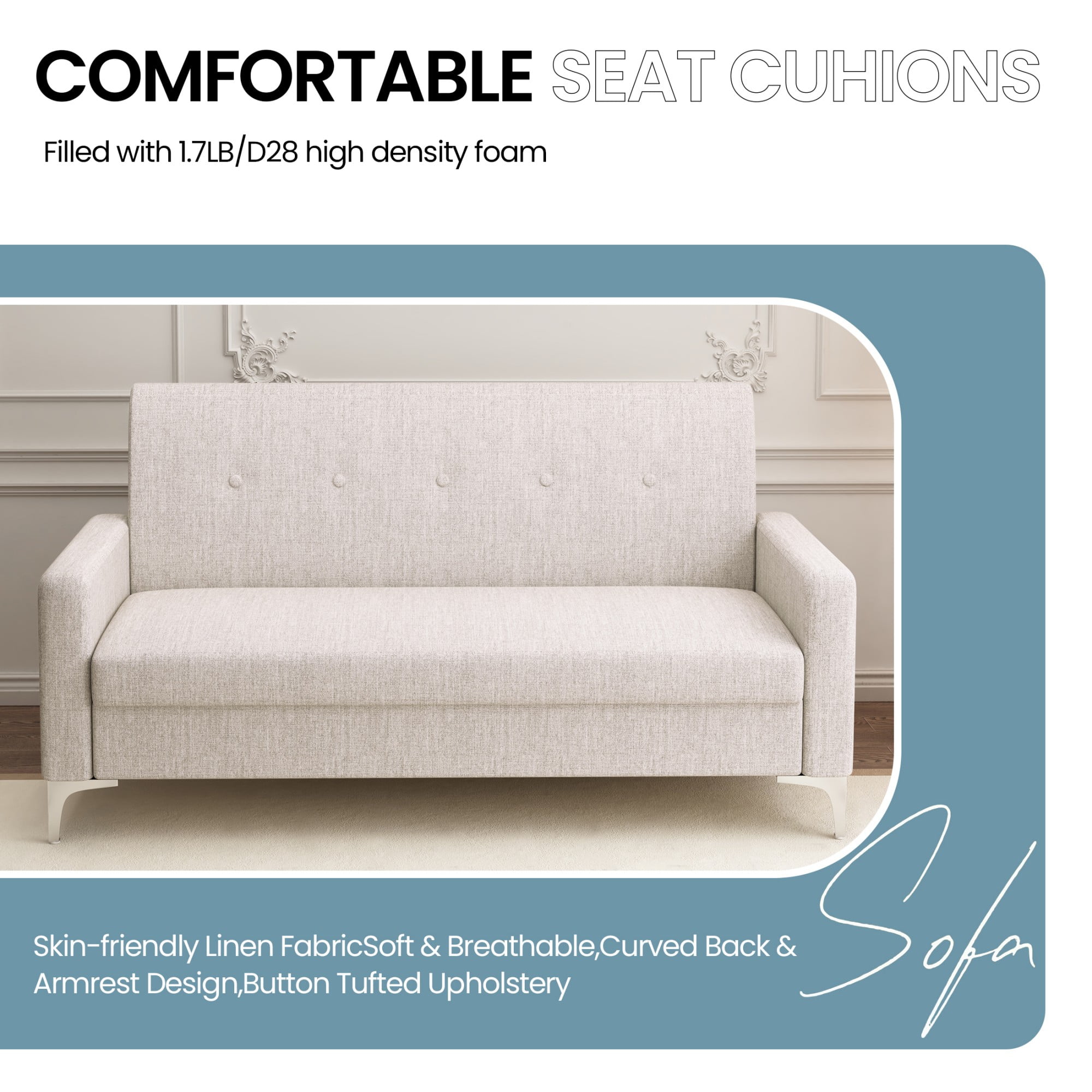 Aukfa Loveseat Sofa Couch with Storage Underneath, Small Couch for Bedroom, Living Room, Dorm, Beige