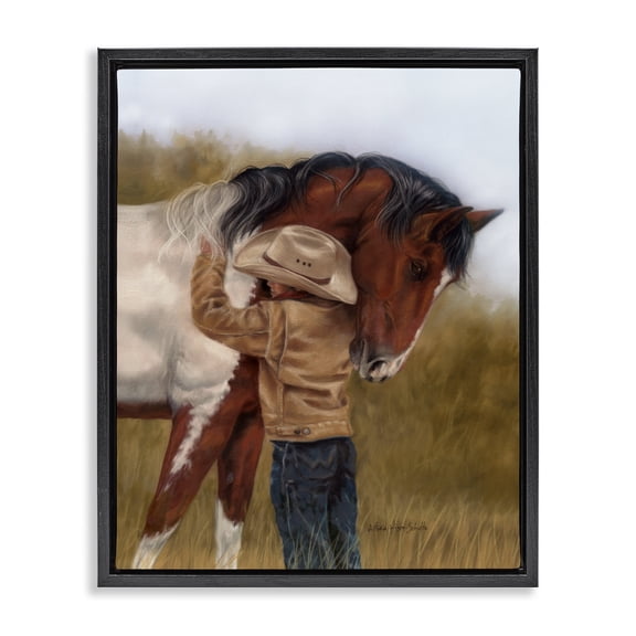 Stupell Industries Rustic Lodge Boy Hugging Horse Black Floating Frame Canvas Art, 17 x 21, by Victoria Schultz
