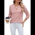 thumbnail image 2 of Blusas Casuales con Cuello en V y Ojales Bordados para Mujer, Blusas Playeras Elegantes. Rosa Oscuro S, 2 of 10