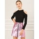 thumbnail image 2 of INSPIRE CHIC Mini faldas metálicas de cintura alta con cremallera frontal Aline para mujer Rosa L, 2 of 6
