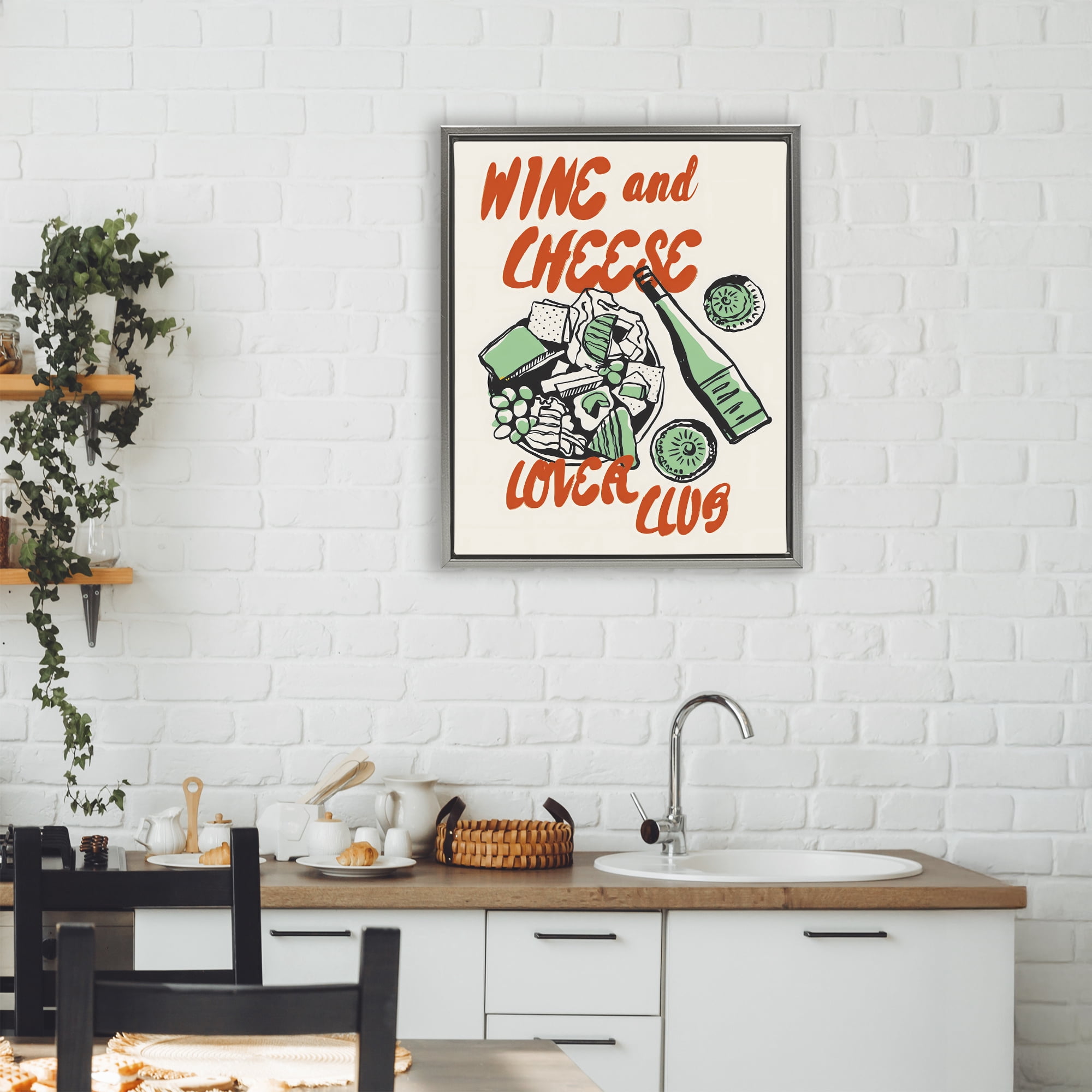 Stupell Industries Wine & Cheese Lover Club Gray Framed Floater Canvas Wall Art, design by The Prints Vibe