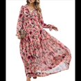 thumbnail image 2 of Vestido Bohemio Informal de Larga con Escote en V Profundo para Mujer Rojo M, 2 of 8