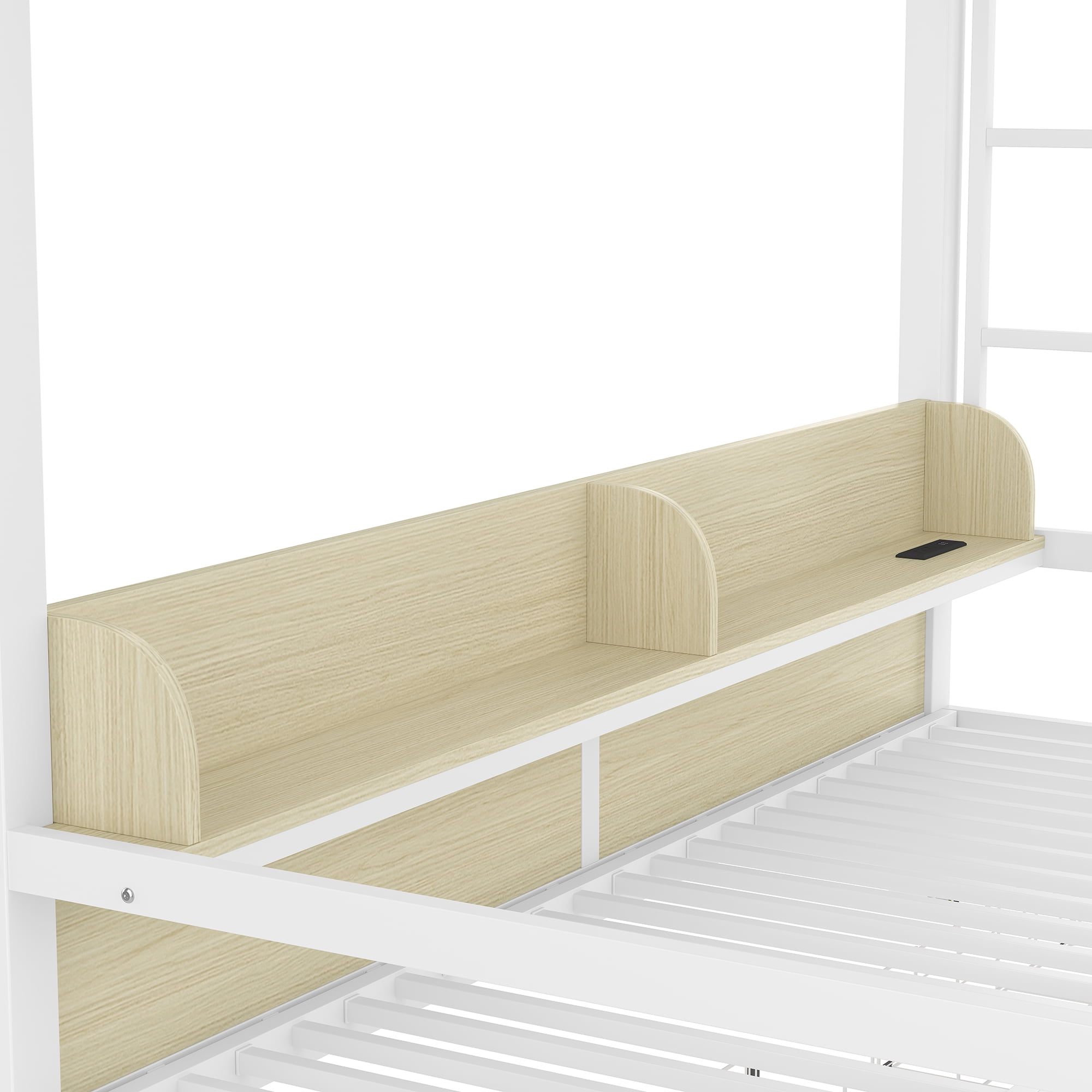 Aukfa Queen over Queen Metal Bunk Bed with Storage Drawers, Shelves, USB Ports & LED Lights, Convertible Bottom Sofa Bed, Heavy-Duty Bed Frame for Kids Teens Adults, White