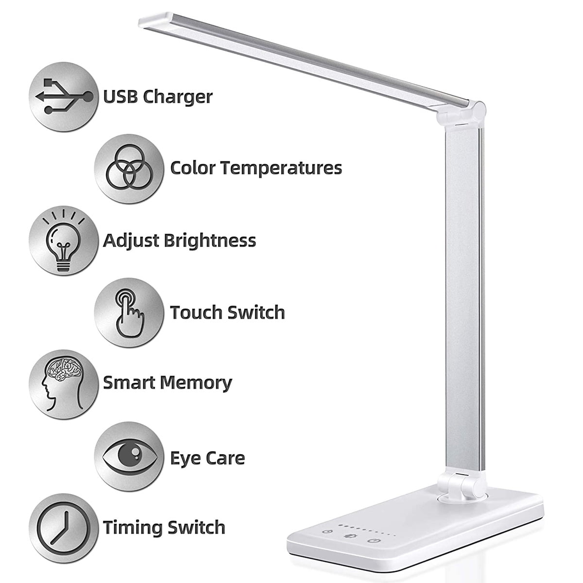 Bright Table Light with Touch Control 5 Lighting Modes and 10 Brightness Levels Modern Eye-Caring Desk Lamps for Home Office USB Charging Port 30/60 Mins Timer LED Desk Lamp with Wireless Charger Bright Table Light with Touch Control 5 Lighting Modes and 10 Brightness Levels Modern Eye-Caring Desk Lamps for Home Office USB Charging Port 30/60 Mins Timer LED Desk Lamp with Wireless Charger