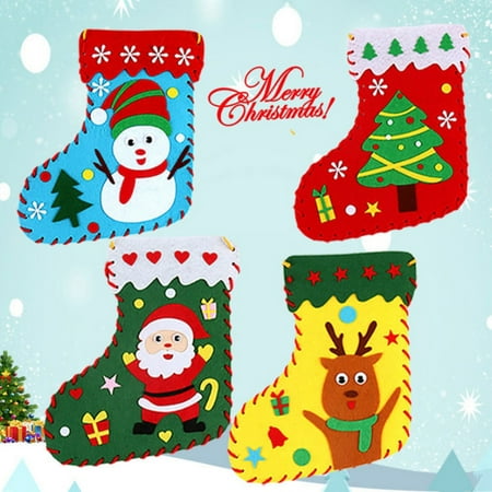

SunSunrise 1 Set Handicrafts Christmas Socks Vibrant Color Kids Friendly DIY Kindergarten Children Christmas Socks for Family