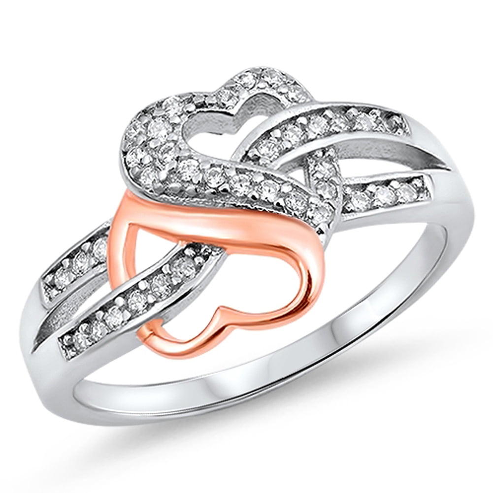 CHOOSE YOUR COLOR Infinity Heart White CZ Gold-Tone Heart Ring 925 Sterling Silver Band Female Size 4