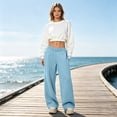 thumbnail image 2 of Resicozy Sweatpants Women Casual Wide Leg Baggy Lounge Pants High Waisted Drawstring with Pockets Oversized Soft Track Joggers Sky Blue L, 2 of 6