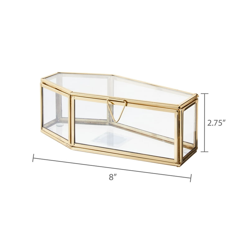 Glass & Steel Coffin Tabletop Decor, Clear & Gold, 7.75