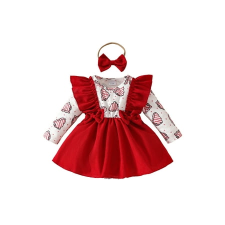 

Binshrliy Infant Girls Christmas Princess Dress Corduroy Clothes 3M 6M 9M 12M 18M Baby Girls Long Sleeve Print Rompers Dress with Headband Autumn Clothing for Newborn Girls